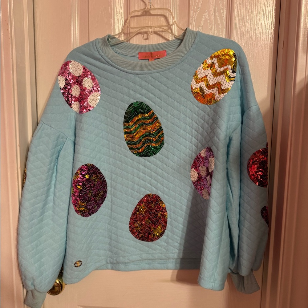 Simply Southern Colorful Sequin Egg & Bunny Patterned Sweatshirt